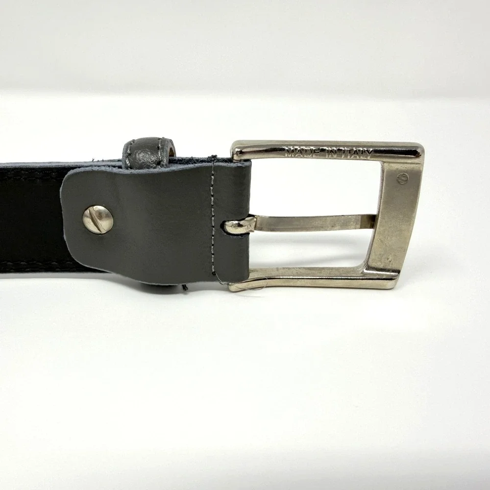 Vera Pelle Gray Leather Belt Men's‎ Size 37–41 Silver Buckle Made in Italy